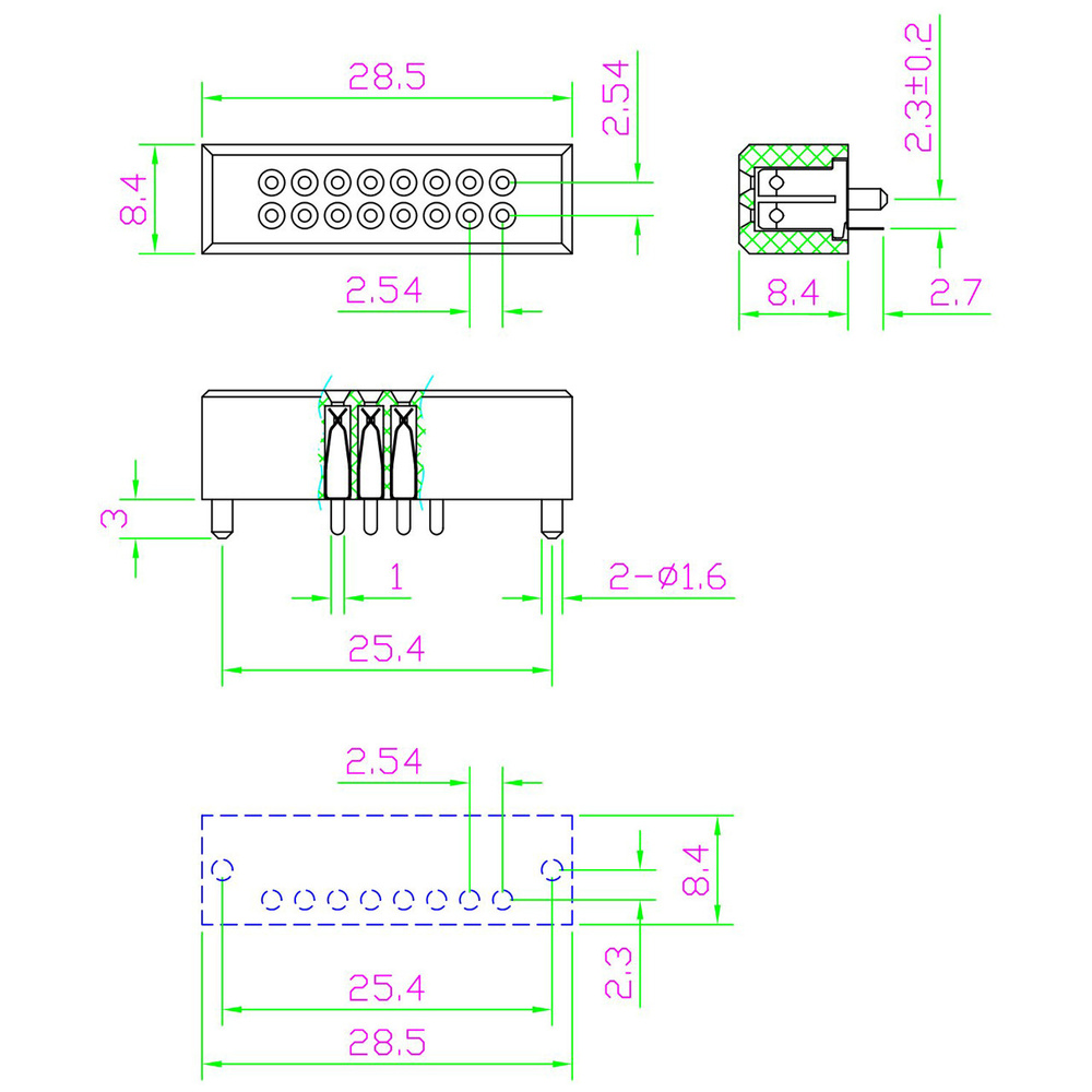 ELV Mini-Steckplatine/Breadboard mit Lötanschluss, 2 x 8 Kontakte (Buchsen)
