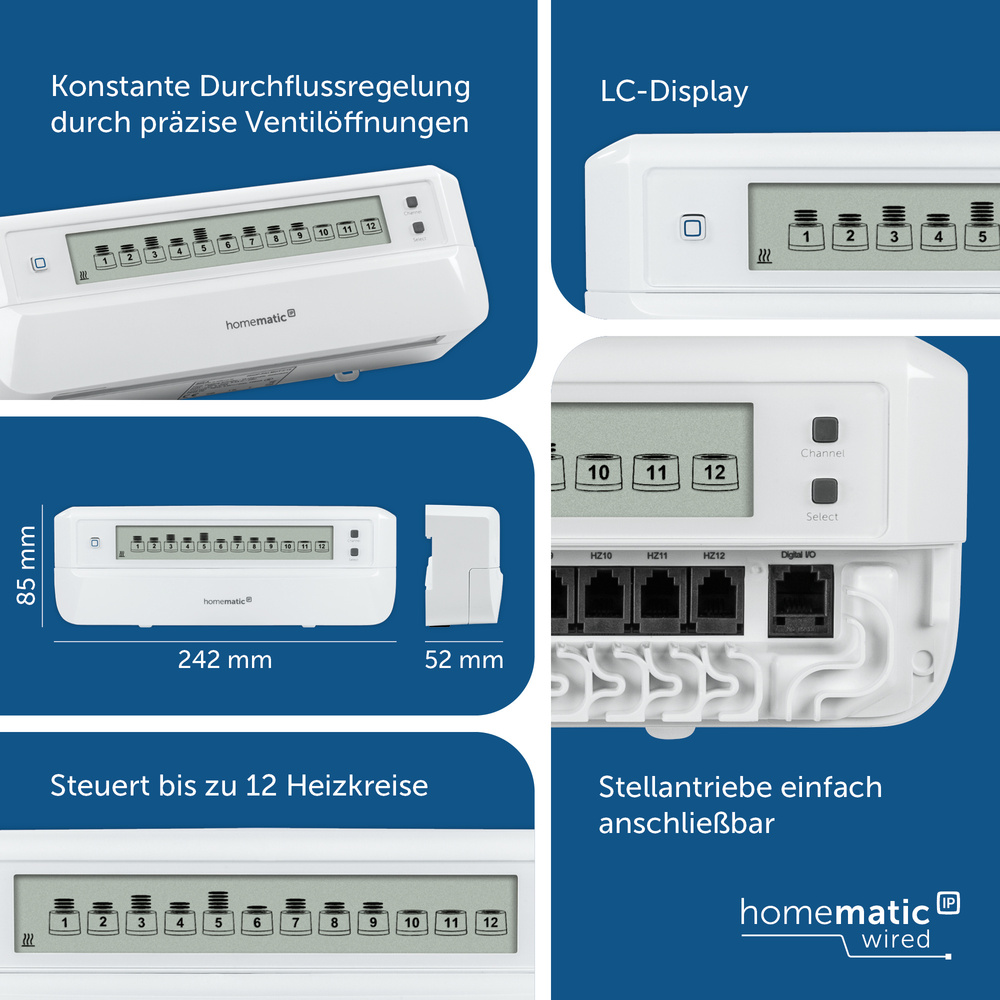 Homematic IP Wired Smart Home Fußbodenheizungscontroller - 12-fach, motorisch, HmIPW-FALMOT-C12