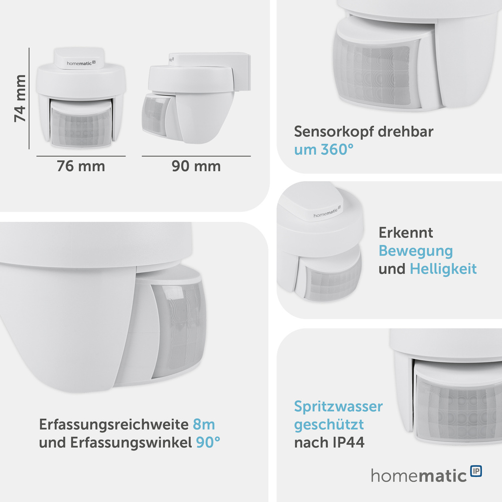 Homematic IP Smart Home Bewegungsmelder mit Dämmerungssensor – außen, HmIP-SMO-2
