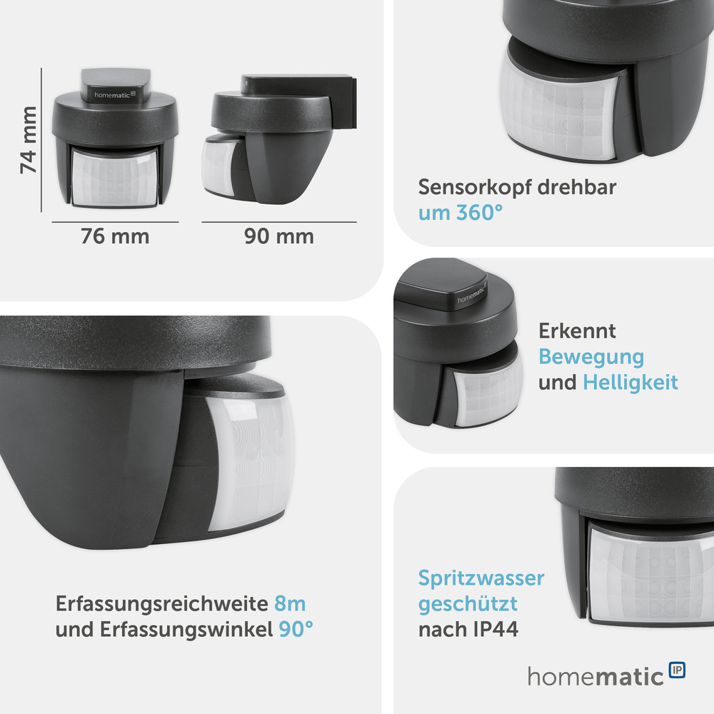 Homematic IP Smart Home Bewegungsmelder mit Dämmerungssensor – außen, anthrazit, HmIP-SMO-A-2