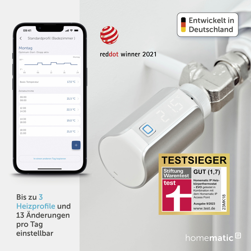 Homematic IP Smart Home Heizkörperthermostat – Evo, silber, HmIP-eTRV-E-S