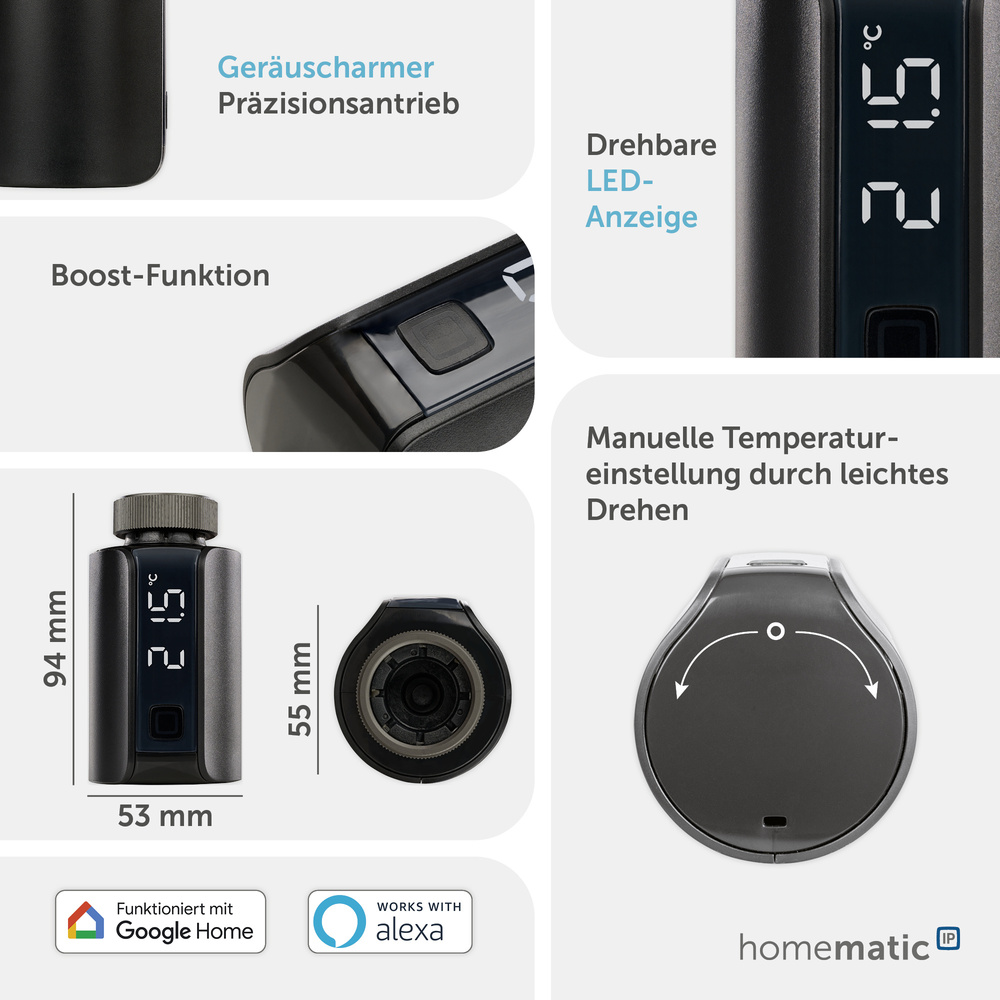 Homematic IP Smart Home Heizkörperthermostat – Evo, anthrazit, HmIP-eTRV-E-A