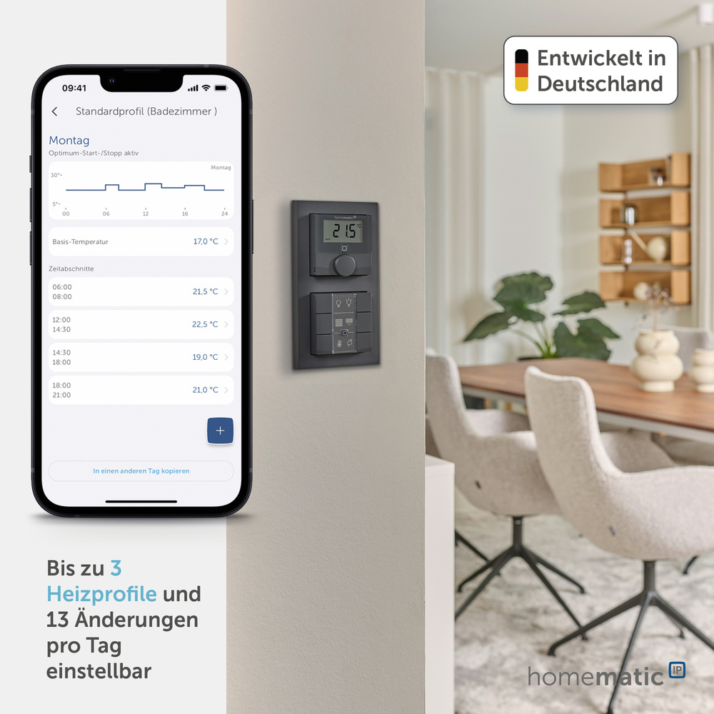 Homematic IP Smart Home Wandthermostat mit Luftfeuchtigkeitssensor, anthrazit, HmIP-WTH-A