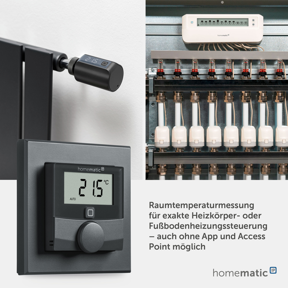 Homematic IP Smart Home Wandthermostat mit Luftfeuchtigkeitssensor, anthrazit, HmIP-WTH-A