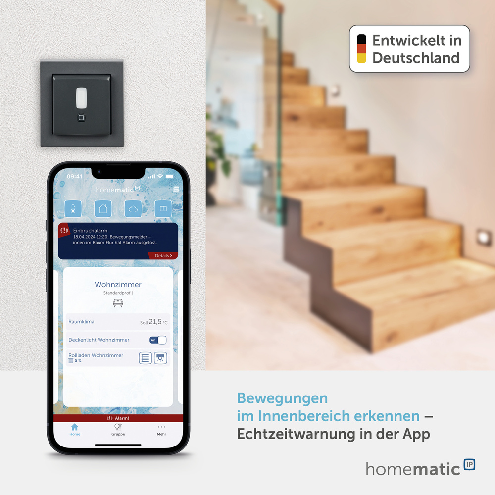 Homematic IP Smart Home Bewegungsmelder für 55er Rahmen – innen, anthrazit, HmIP-SMI55-A