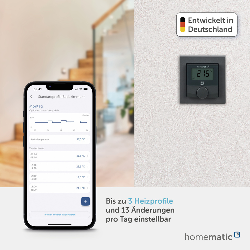 Homematic IP Smart Home Wandthermostat mit Schaltausgang – für Markenschalter, anthrazit, HmIP-BWTH-A