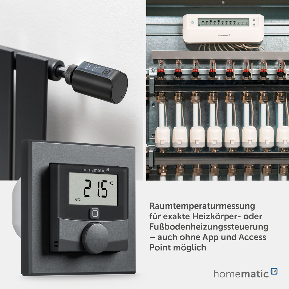 Homematic IP Smart Home Wandthermostat mit Schaltausgang – für Markenschalter, anthrazit, HmIP-BWTH-A