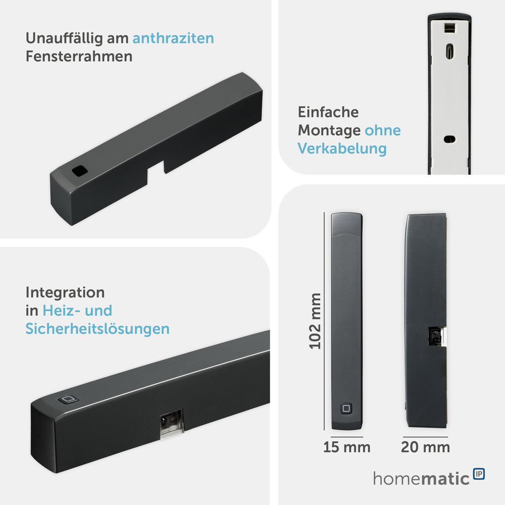 Homematic IP Smart Home Fenster- und Türkontakt – optisch, anthrazit, HmIP-SWDO-A