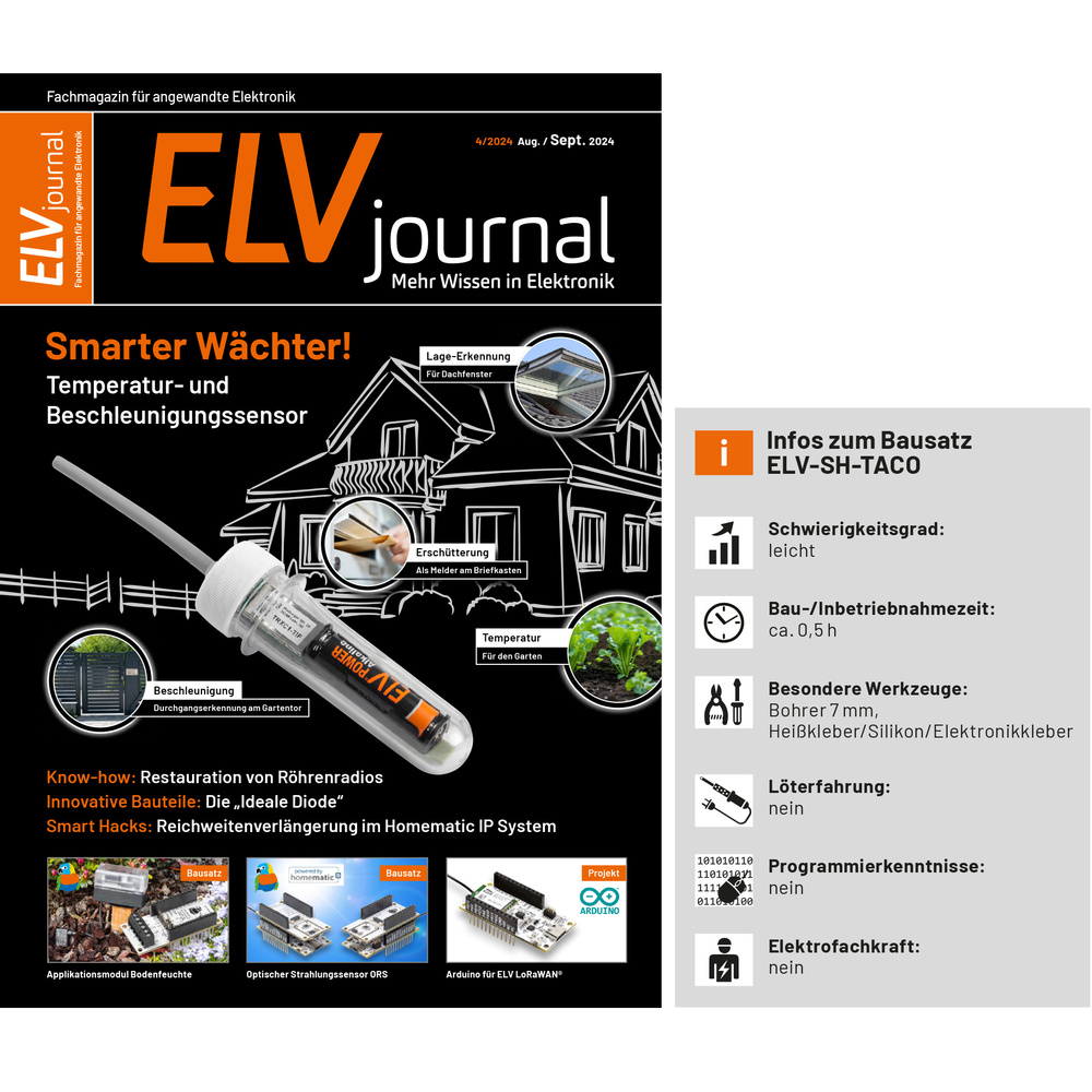 ELV Smart Home Temperatur- und Beschleunigungssensor außen, ELV-SH-TACO, powered by Homematic IP