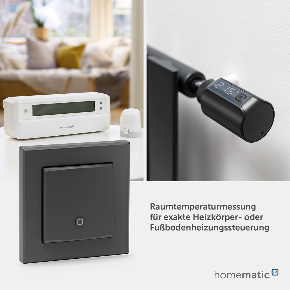 Homematic IP Smart Home Temperatur- und Luftfeuchtigkeitssensor – innen, anthrazit, HmIP-STH-A