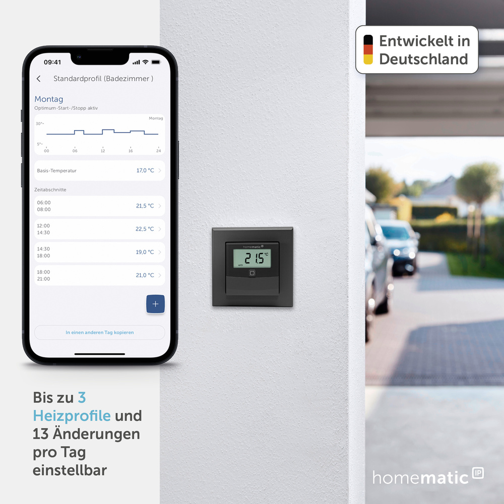Homematic IP Smart Home Temperatur- und Luftfeuchtigkeitssensor mit Display – innen, anthrazit, HmIP-STHD-A