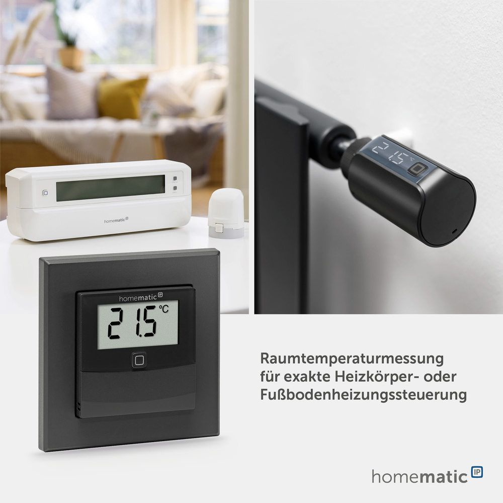 Homematic IP Smart Home Temperatur- und Luftfeuchtigkeitssensor mit Display – innen, anthrazit, HmIP-STHD-A