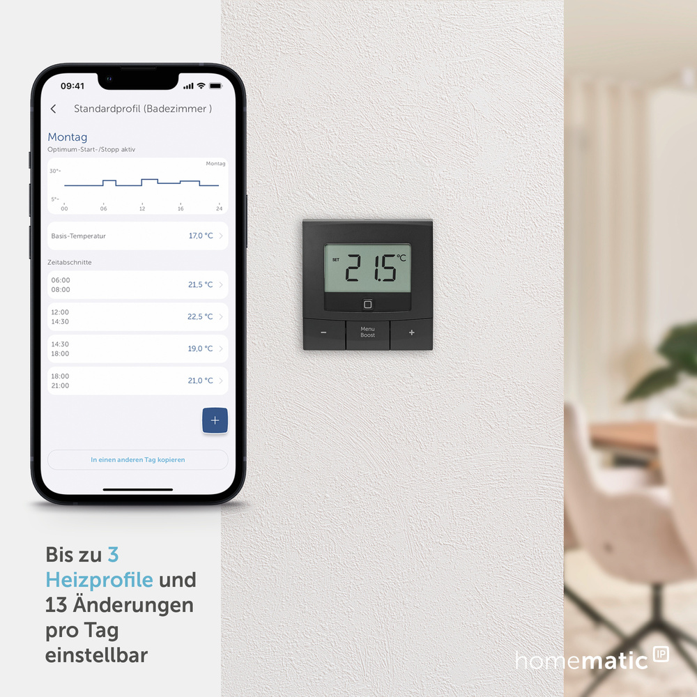 Homematic IP Smart Home Wandthermostat – basic, anthrazit, HmIP-WTH-B-A
