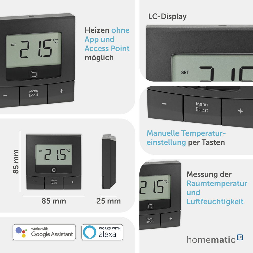 Homematic IP Smart Home Wandthermostat – basic, anthrazit, HmIP-WTH-B-A