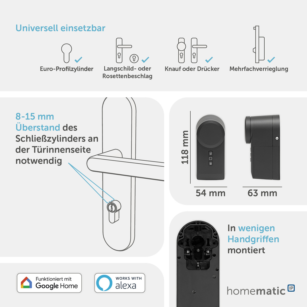 Homematic IP Smart Home Türschlossantrieb, anthrazit, HmIP-DLD-A