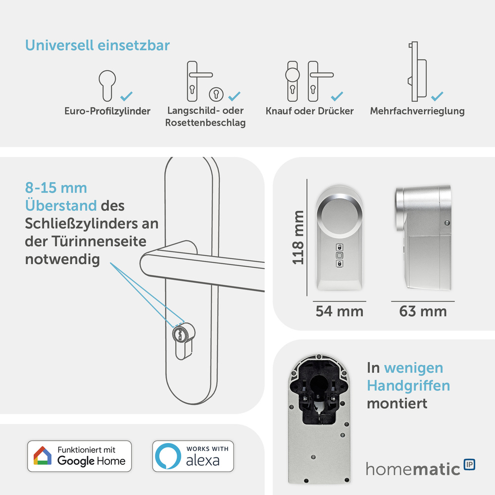 Homematic IP Smart Home Türschlossantrieb, silber, HmIP-DLD-S