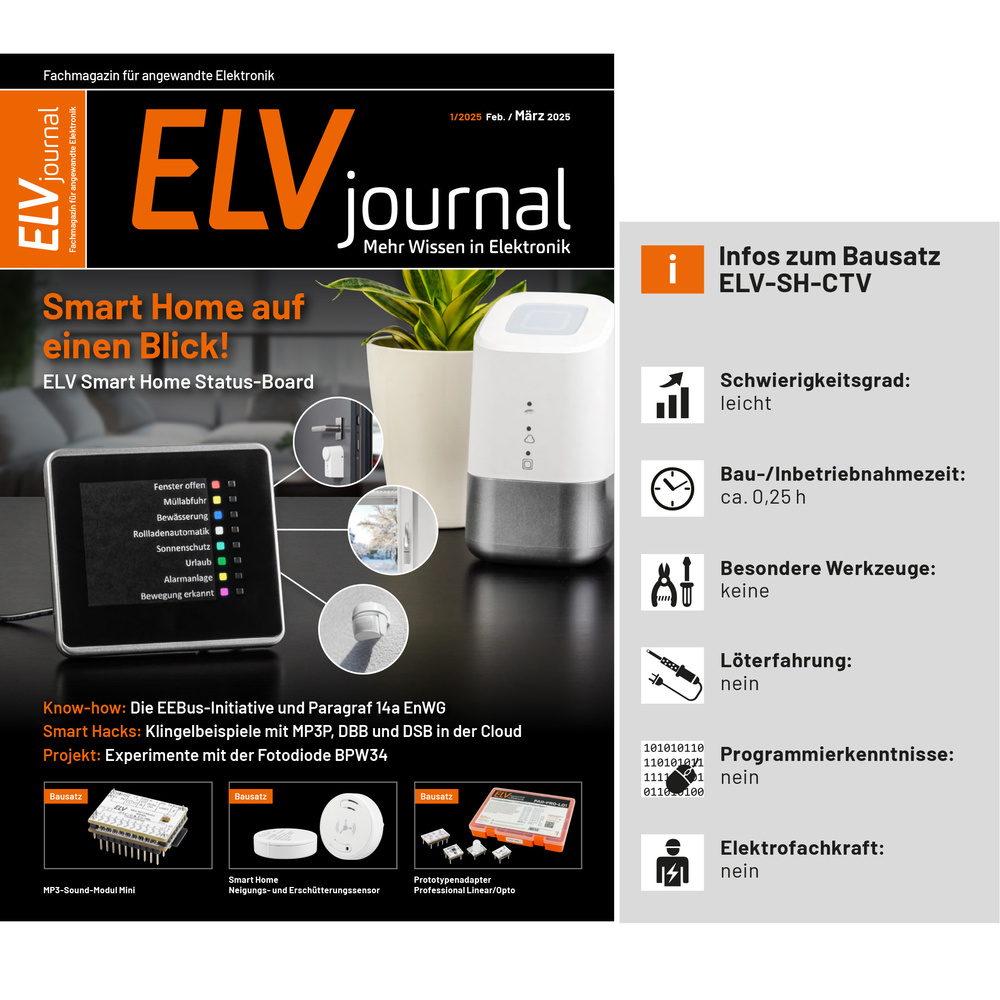 ELV Smart Home Neigungs- und Erschütterungssensor Kompakt ELV-SH-CTV, powered by Homematic IP