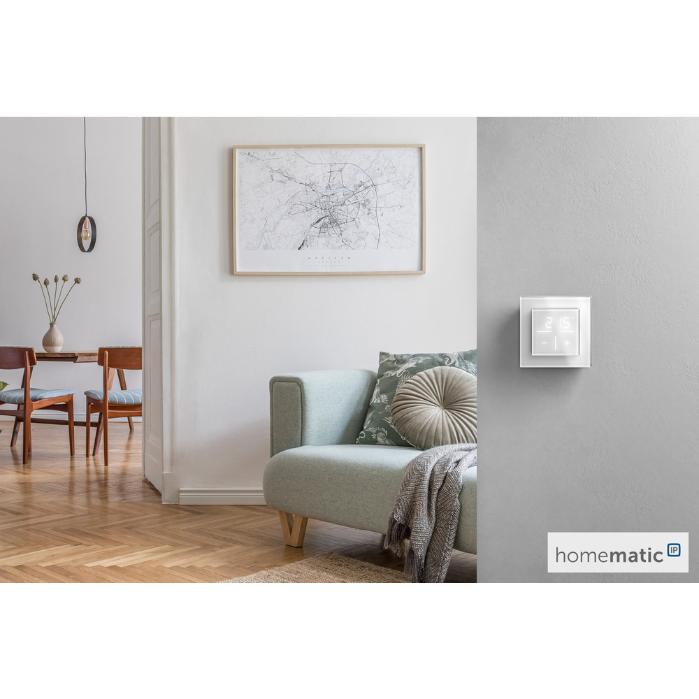 Homematic IP Smart Home Set Glasthermostat -weiß, 1 Fach-Glasrahmen, HmIP-WGT + HmIP-GF1