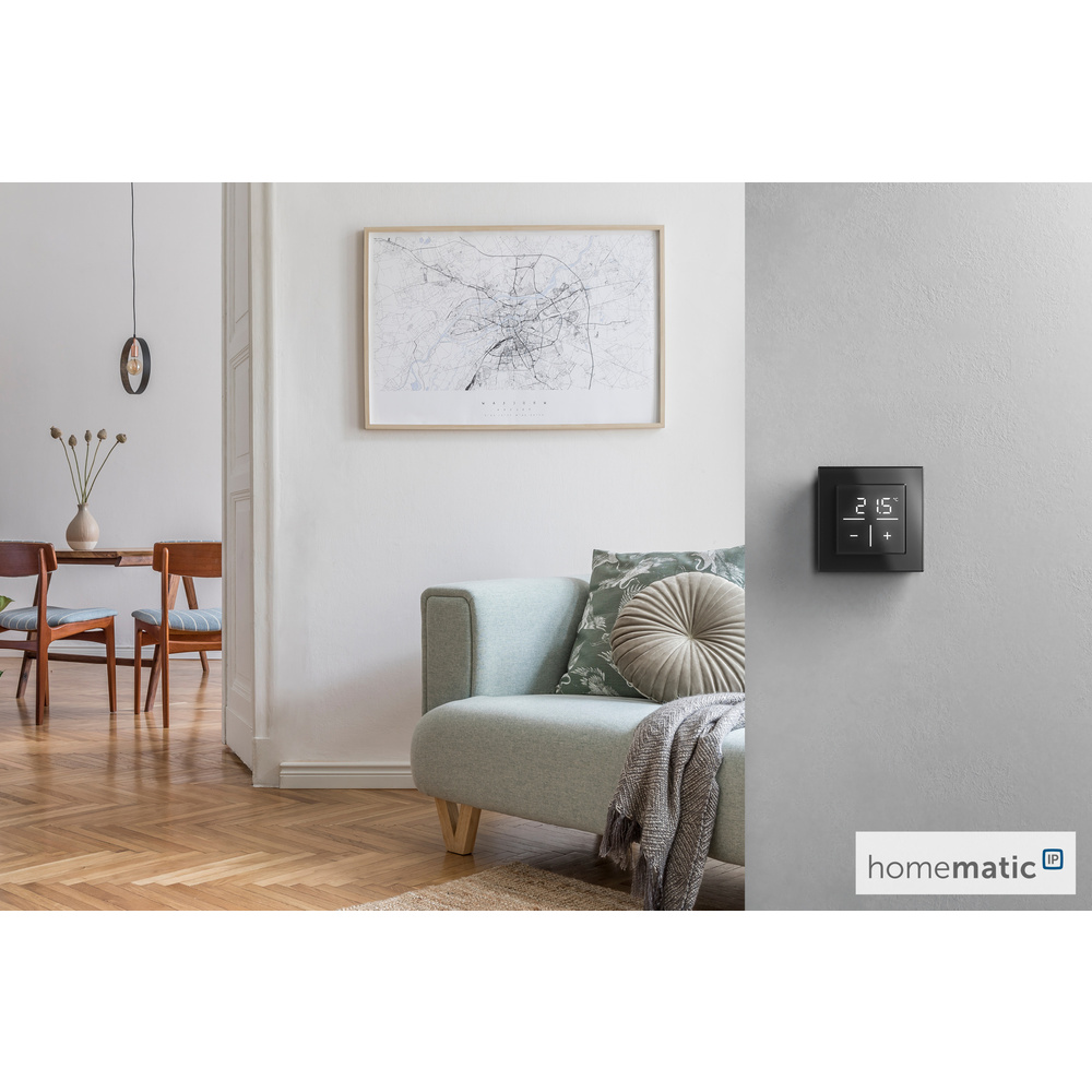 Homematic IP Smart Home Glas-Wandthermostat, Schwarz, HmIP-WGT-A