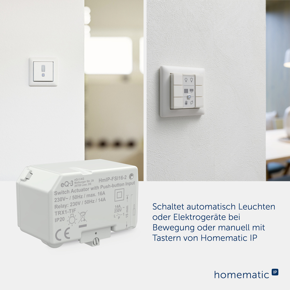 Homematic IP Smart Home Schaltaktor mit Tastereingang (16 A) – Unterputz, HmIP-FSI16-2