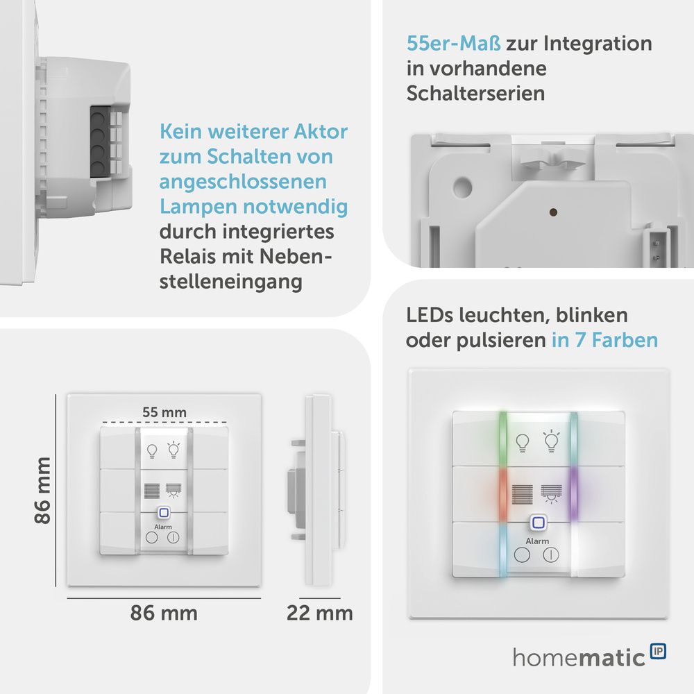 Homematic IP Smart Home Wandtaster – 6-fach, HmIP-WRC6-230