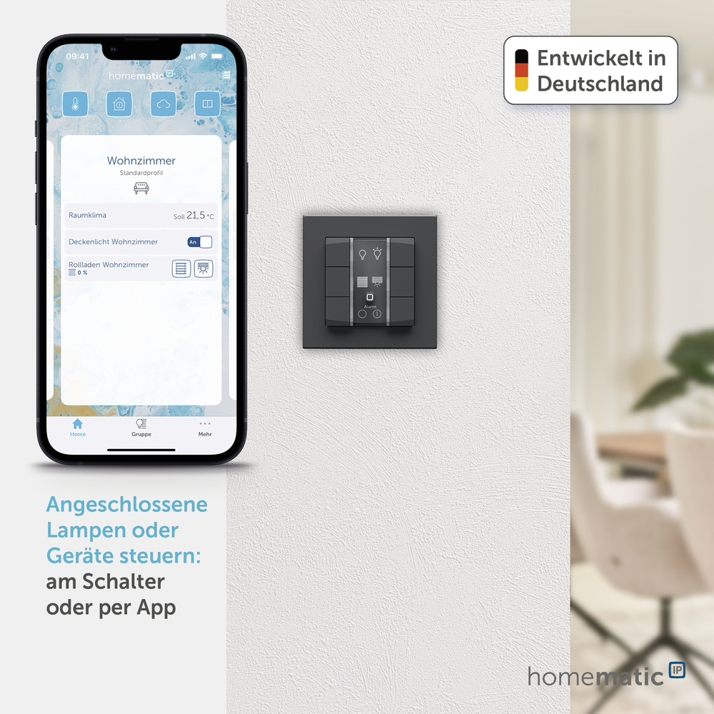 Homematic IP Smart Home Wandtaster – 6-fach, anthrazit, HmIP-WRC6-230-A