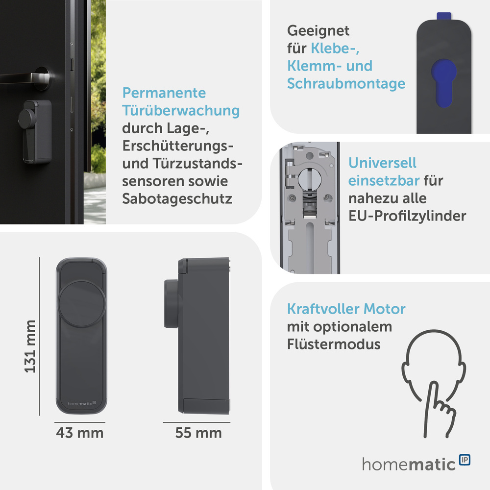Homematic IP Smart Home Türschlossantrieb – pro, anthrazit, HmIP‑DLP‑A
