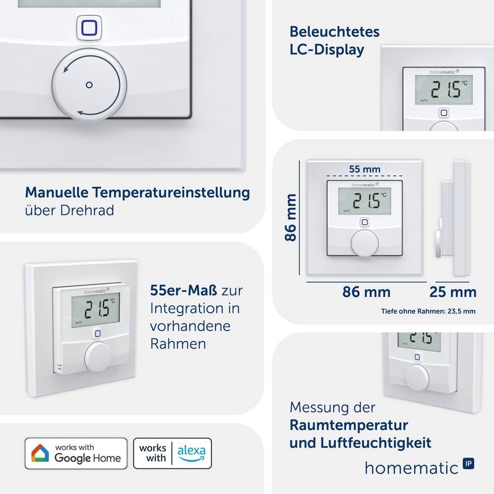 Homematic IP Smart Home Wandthermostat mit Luftfeuchtigkeitssensor, HmIP-WTH-3