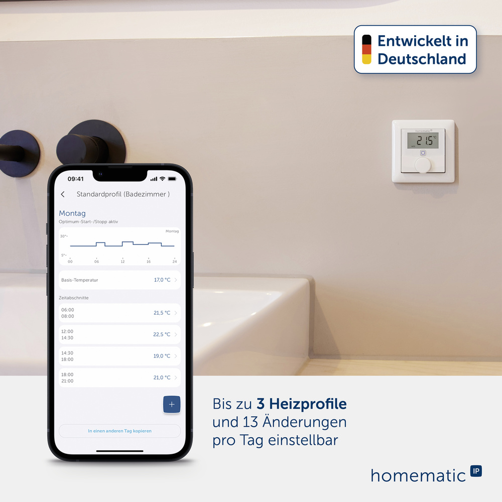Homematic IP Smart Home Wandthermostat mit Luftfeuchtigkeitssensor, HmIP-WTH-3