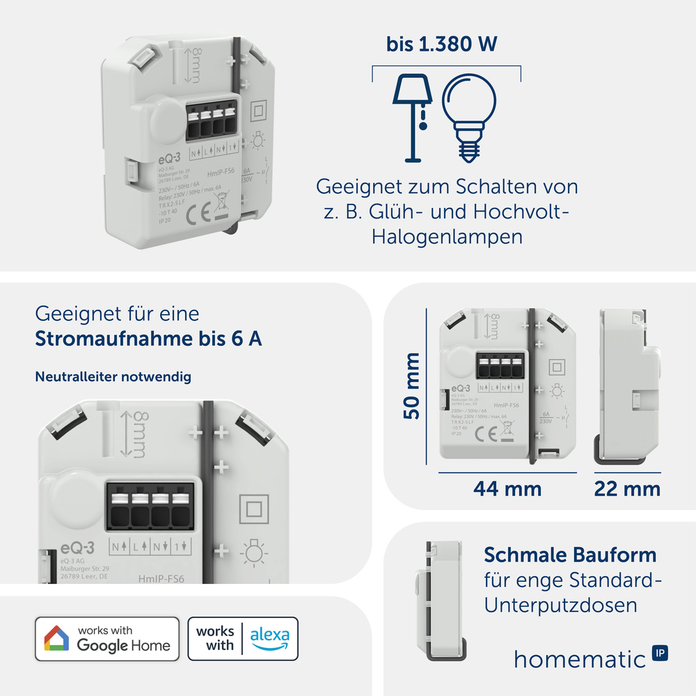 Homematic IP Smart Home Starter Set Schalten mit Access Point 2 und 3x Schaltaktor (6 A) – Unterputz, HmIP-HAP2 und HmIP-FS6