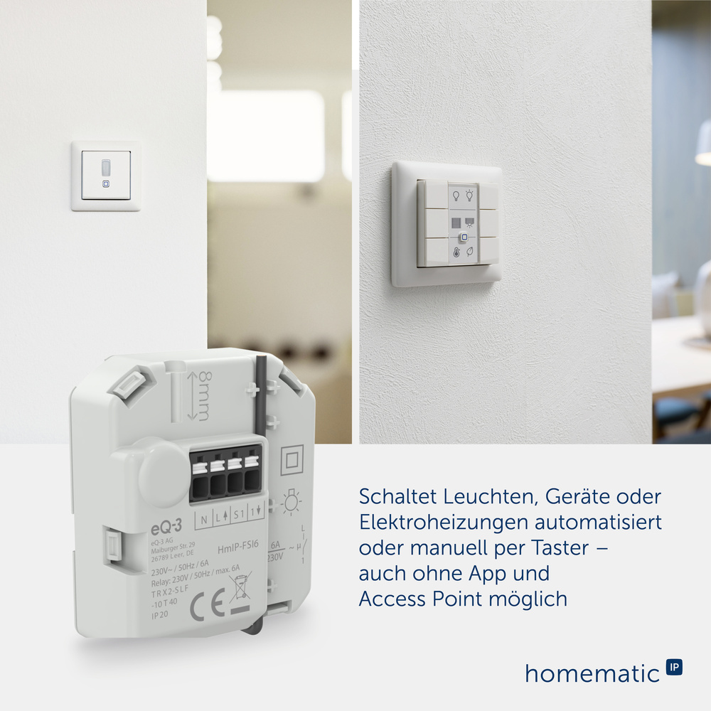 Homematic IP Smart Home Schaltaktor mit Tastereingang (6A) – Unterputz, HmIP-FSI6