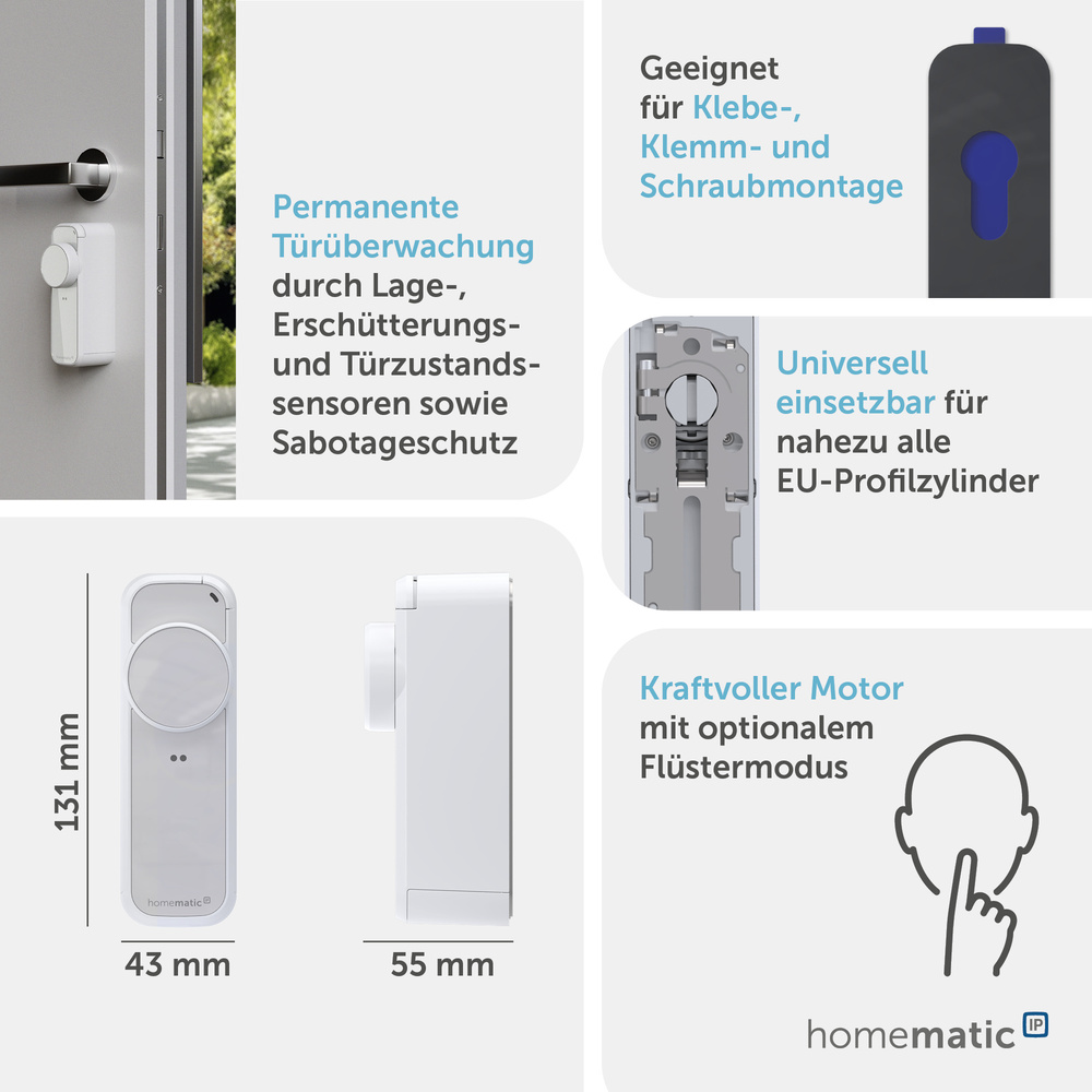 Homematic IP Smart Home Türschlossantrieb – pro, weiß‑silber, HmIP‑DLP‑WS