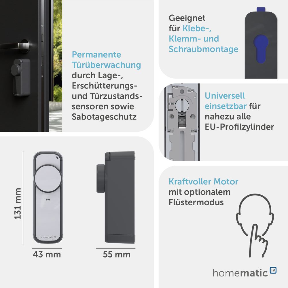 Homematic IP Smart Home Türschlossantrieb – pro, anthrazit-silber,  HmIP‑DLP‑AS