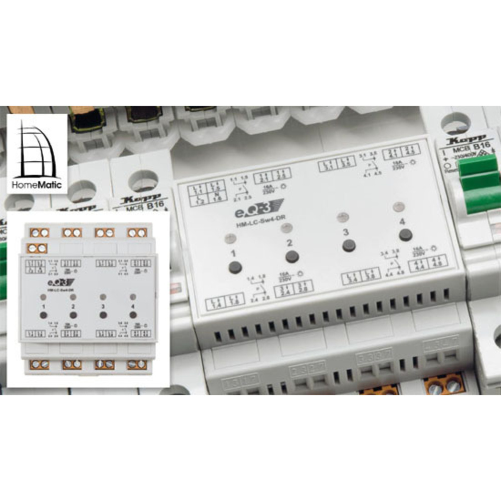 Homematic®-4-Kanal-Funkschalter im Hutschienengehäuse