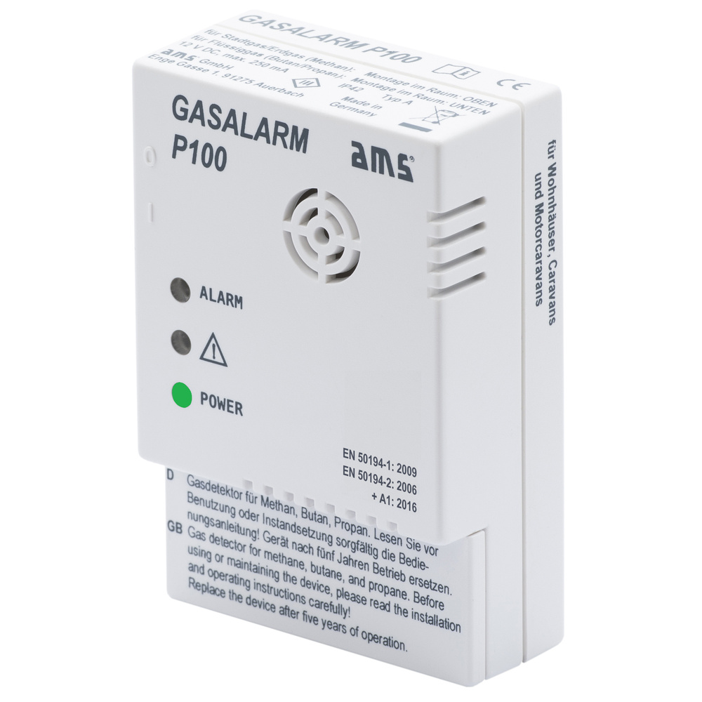 AMS P-100 Gasmelder für Caravans, mit potentialfreiem Schaltkontakt, 12 V DC