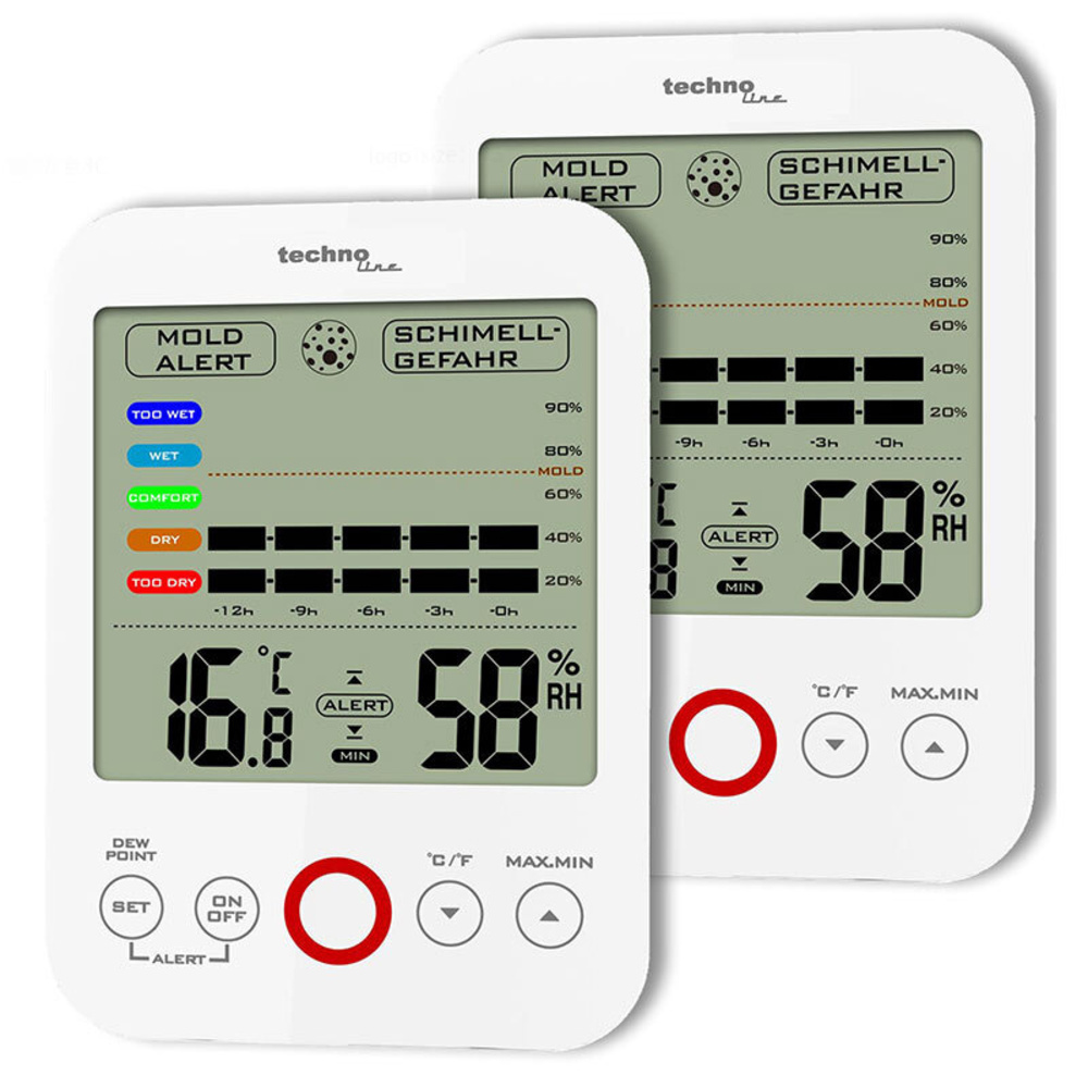 technoline 2er-Spar-Set Thermo-/ Hygrometer WS 9422, mit Klimakomfortanzeige und Schimmelalarm