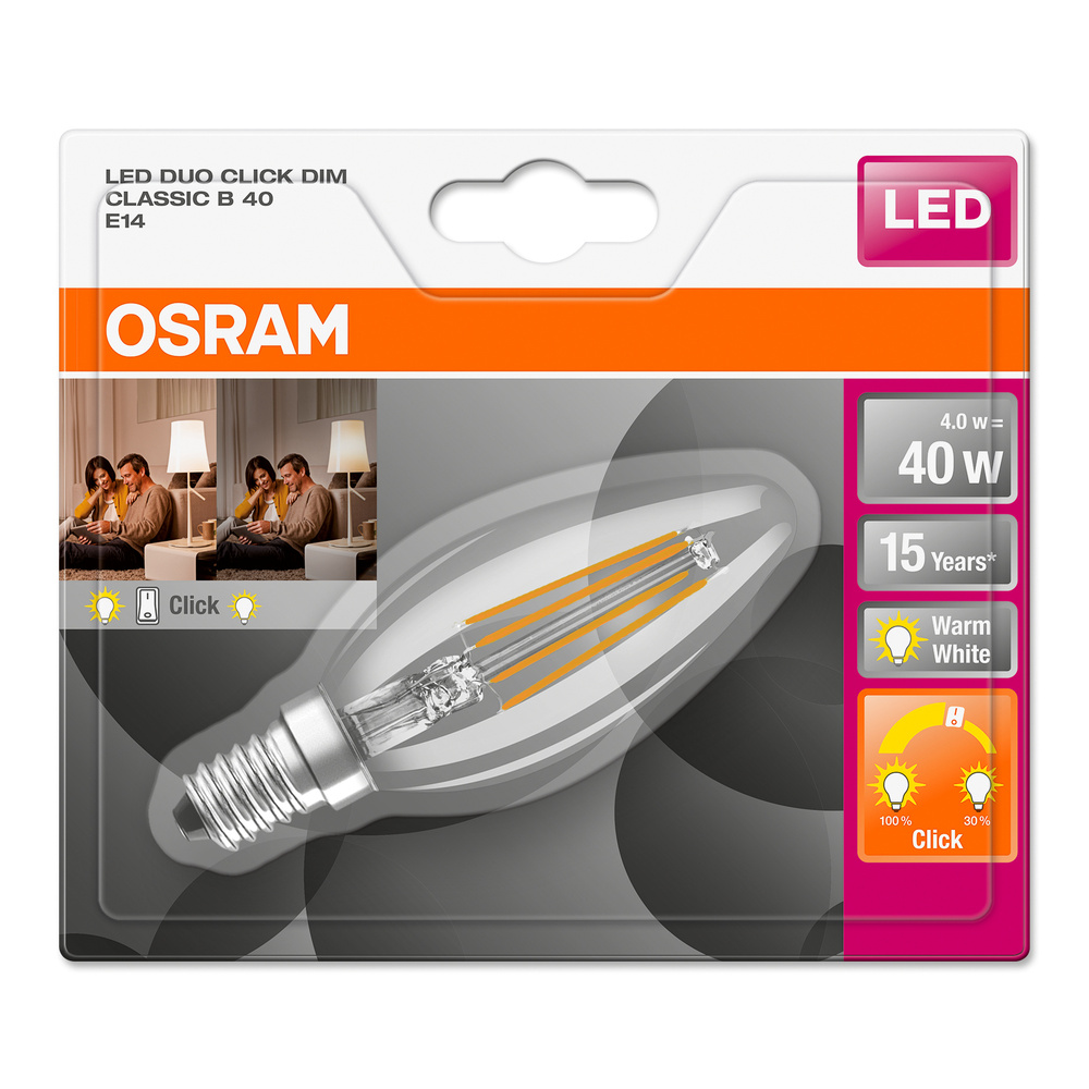 OSRAM LED STAR Plus 4-W-LED-Kerzenlampe E14, warmweiß, dimmbar per Lichtschalter