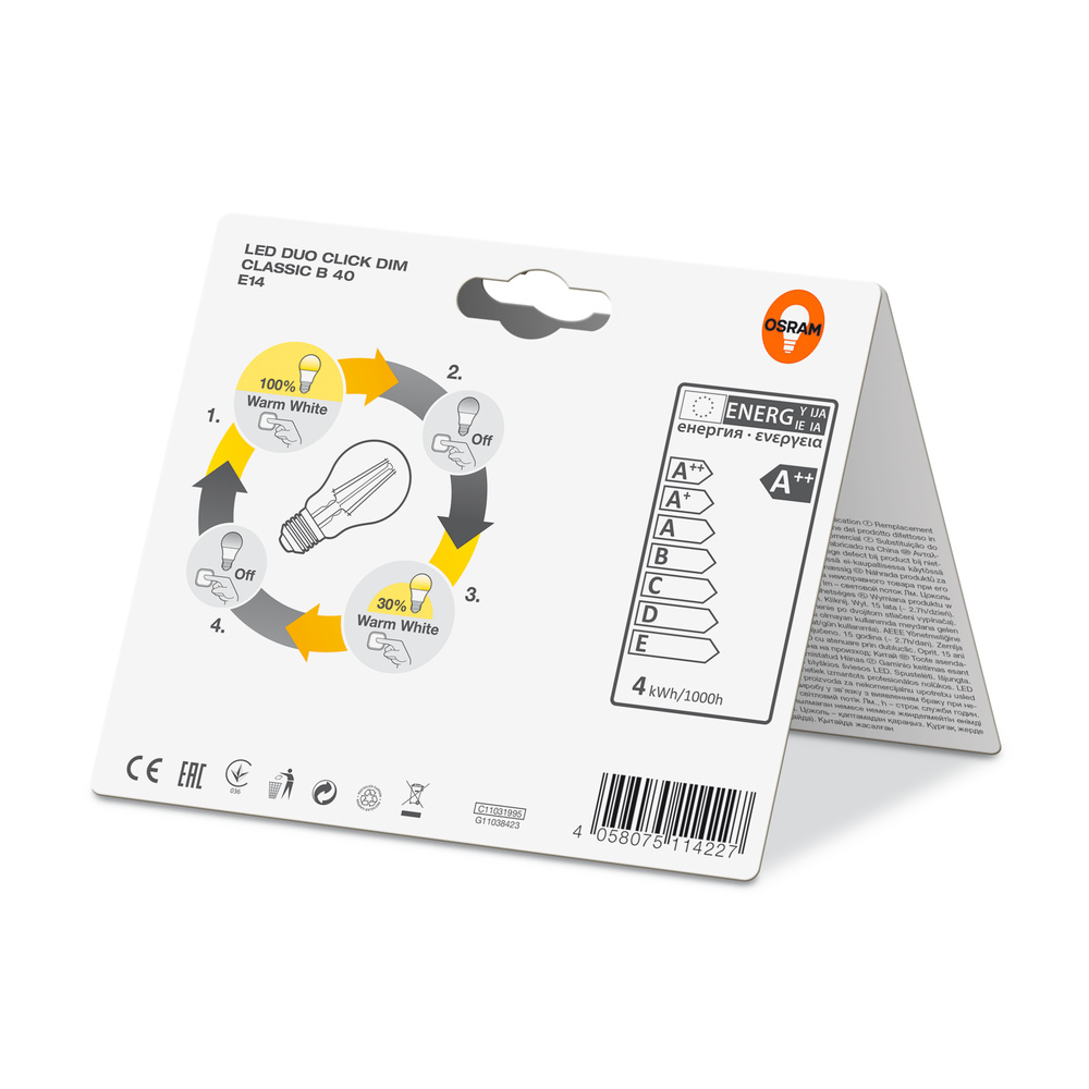 OSRAM LED STAR Plus 4-W-LED-Kerzenlampe E14, warmweiß, dimmbar per Lichtschalter