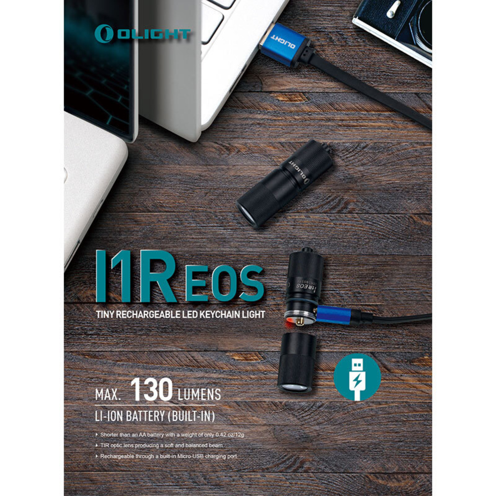 Olight Mini-Taschenlampe I1R EOS für Schlüsselanhänger, 130 lm, Li-Ion-Akku