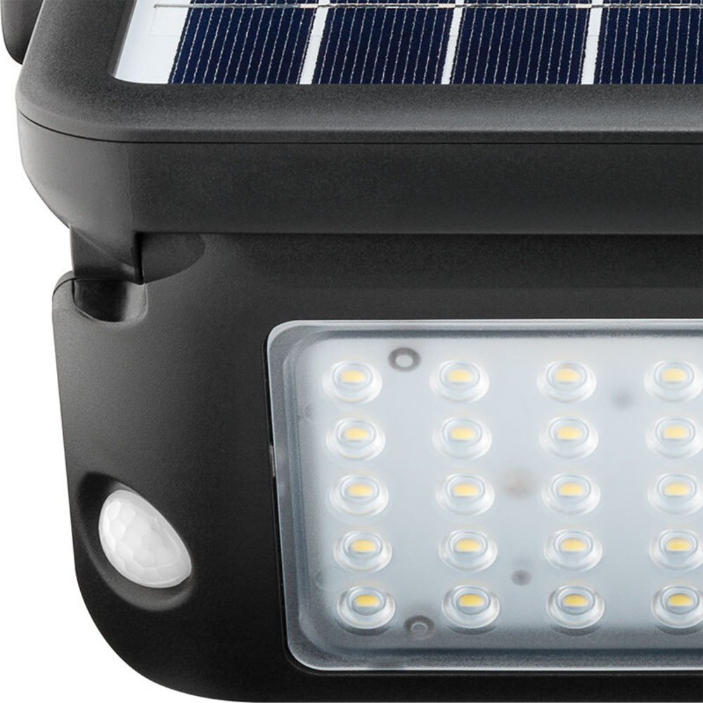 goobay 10-W-Premium-Solar-LED-Wandleuchte mit zwei PIR-Bewegungsmeldern, 1080 lm Lichtstrom, schwarz