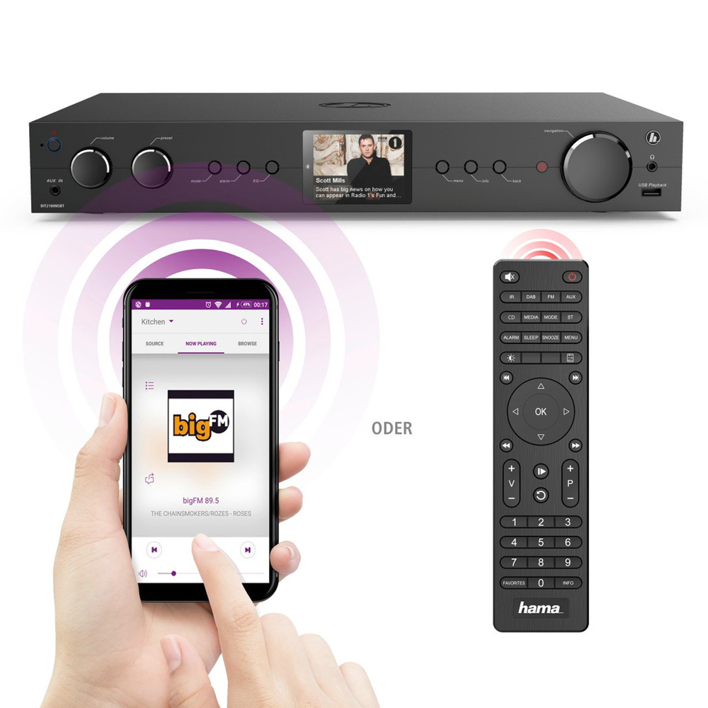 hama Radio-Hi-Fi-Tuner DIT2100MSBT, DAB+/UKW/Internetradio, USB, Bluetooth, Spotify