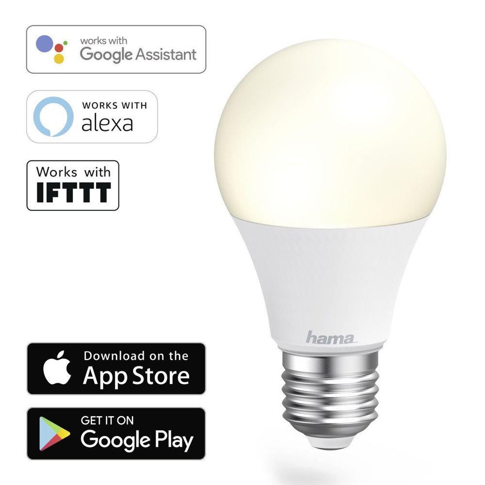 Hama 10-W-WiFi-LED-Lampe E27, dimmbar, Sprachsteuerung mit Amazon Alexa und Google Assistant