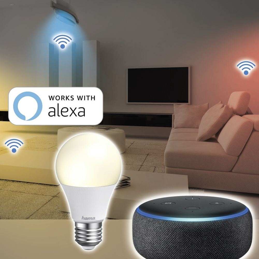 Hama 10-W-WiFi-LED-Lampe E27, dimmbar, Sprachsteuerung mit Amazon Alexa und Google Assistant