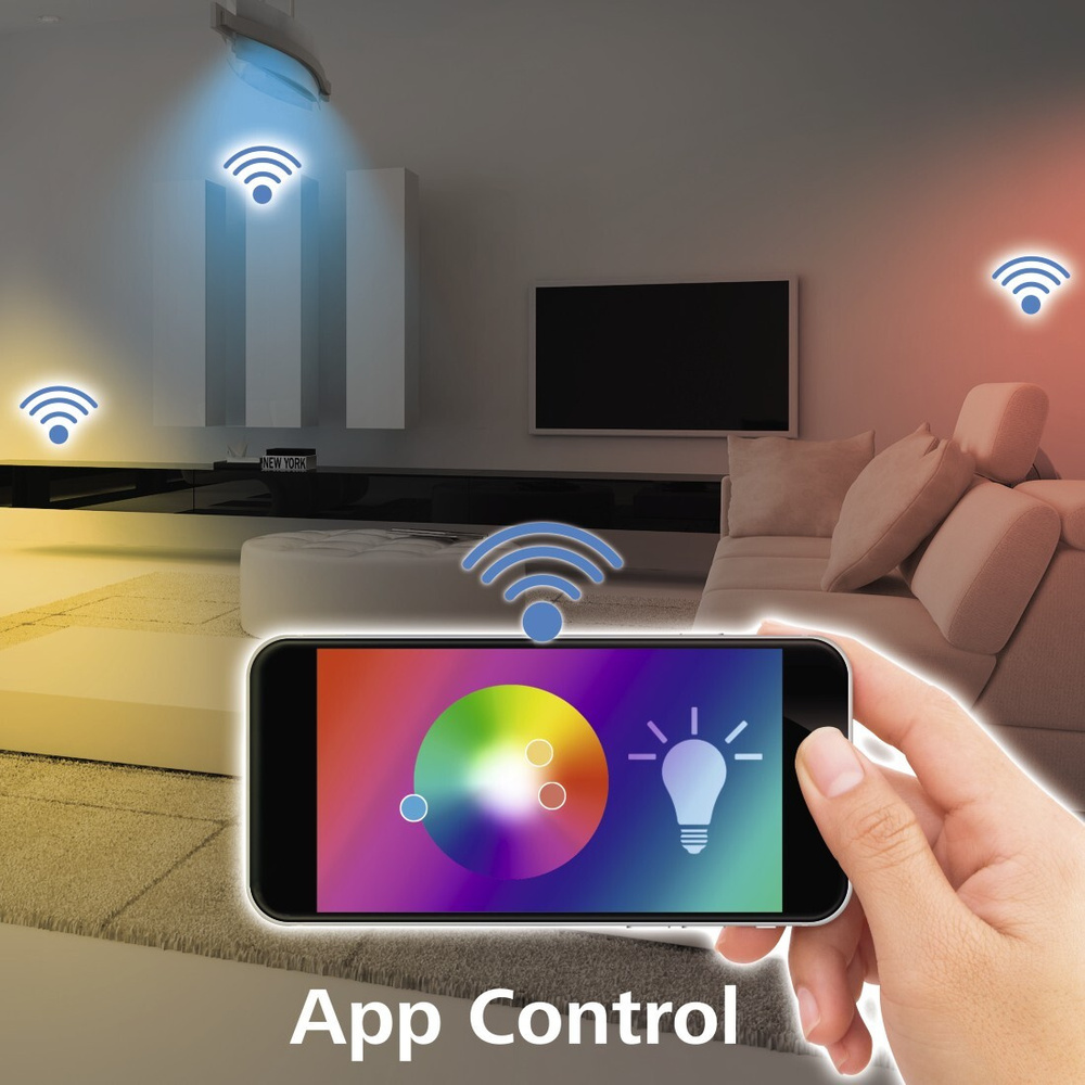 Hama 5,5-W-WiFi-RGB-LED-Lampe, GU10, dimmbar, Sprachsteuerung mit Amazon Alexa und Google Assistant