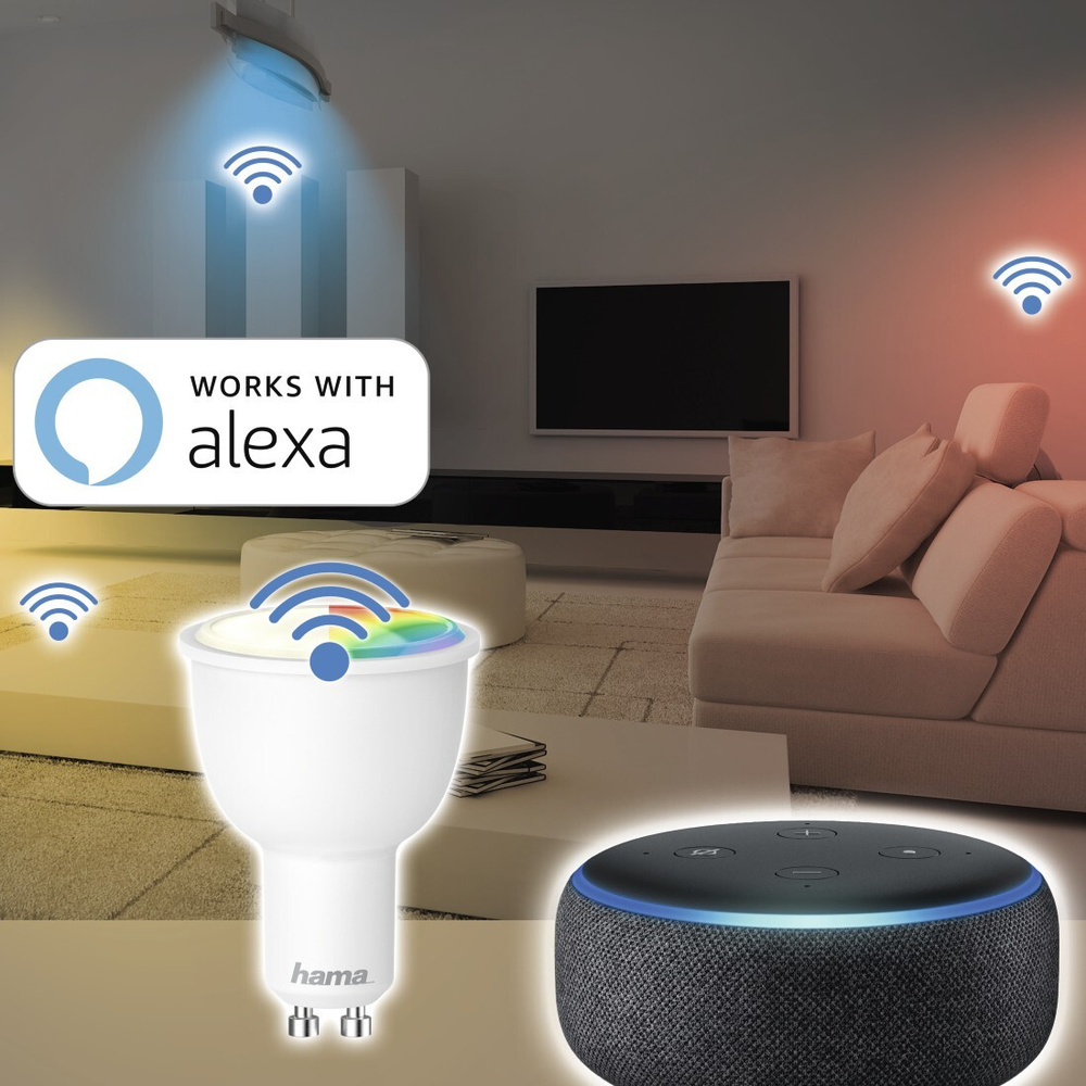 Hama 5,5-W-WiFi-RGB-LED-Lampe, GU10, dimmbar, Sprachsteuerung mit Amazon Alexa und Google Assistant