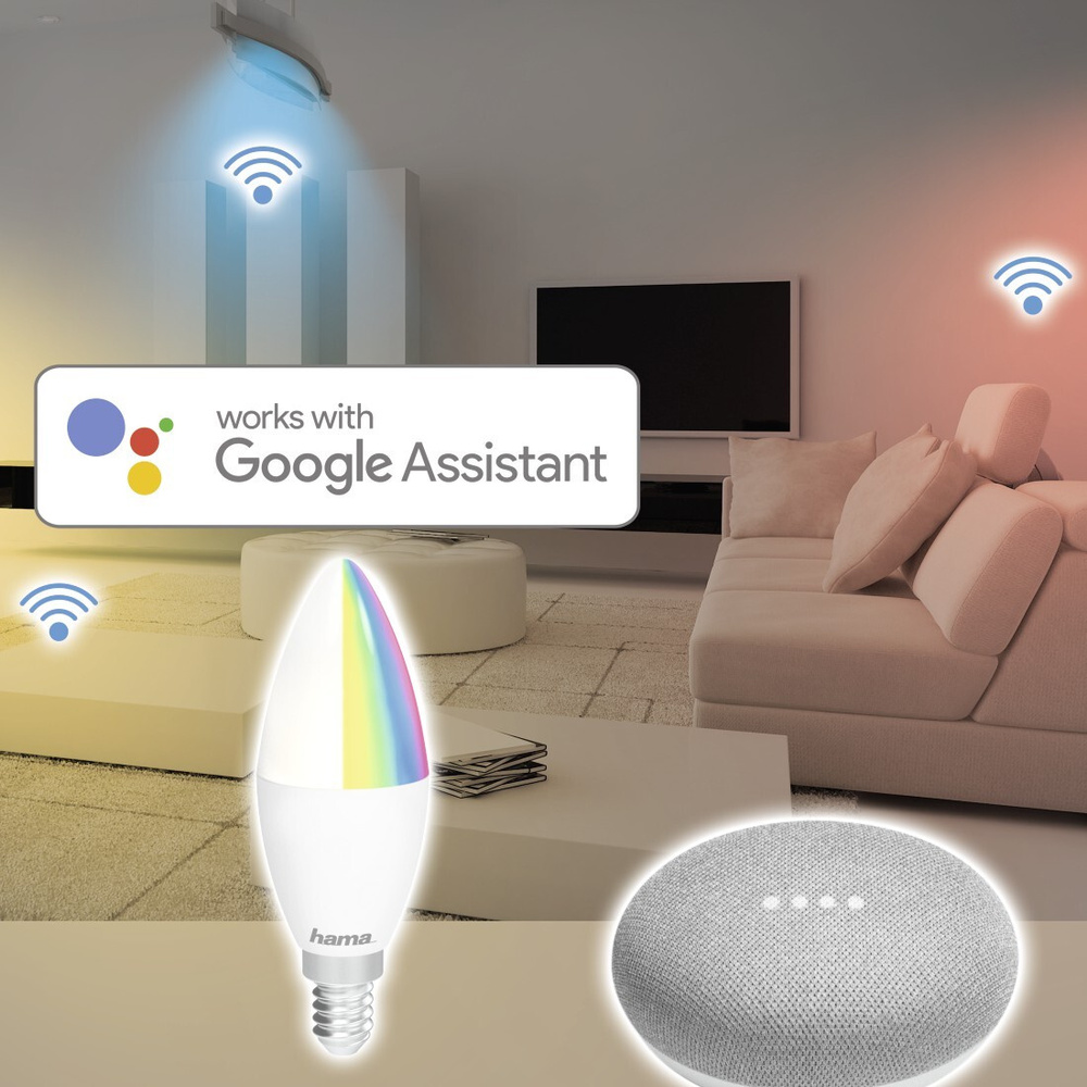 Hama 5,5-W-WiFi-RGB-LED-Kerzenlampe E14, Sprachsteuerung mit Amazon Alexa und Google Assistant