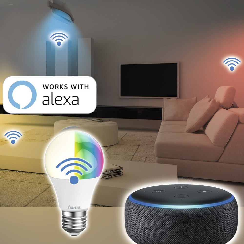 Hama 10-W-WiFi-RGB-LED-Lampe E27, dimmbar, Sprachsteuerung mit Amazon Alexa und Google Assistant