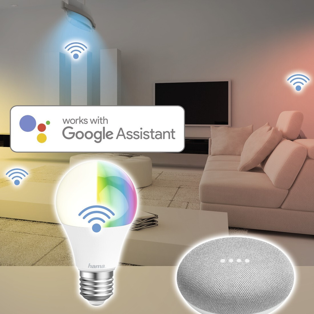 Hama 10-W-WiFi-RGB-LED-Lampe E27, dimmbar, Sprachsteuerung mit Amazon Alexa und Google Assistant