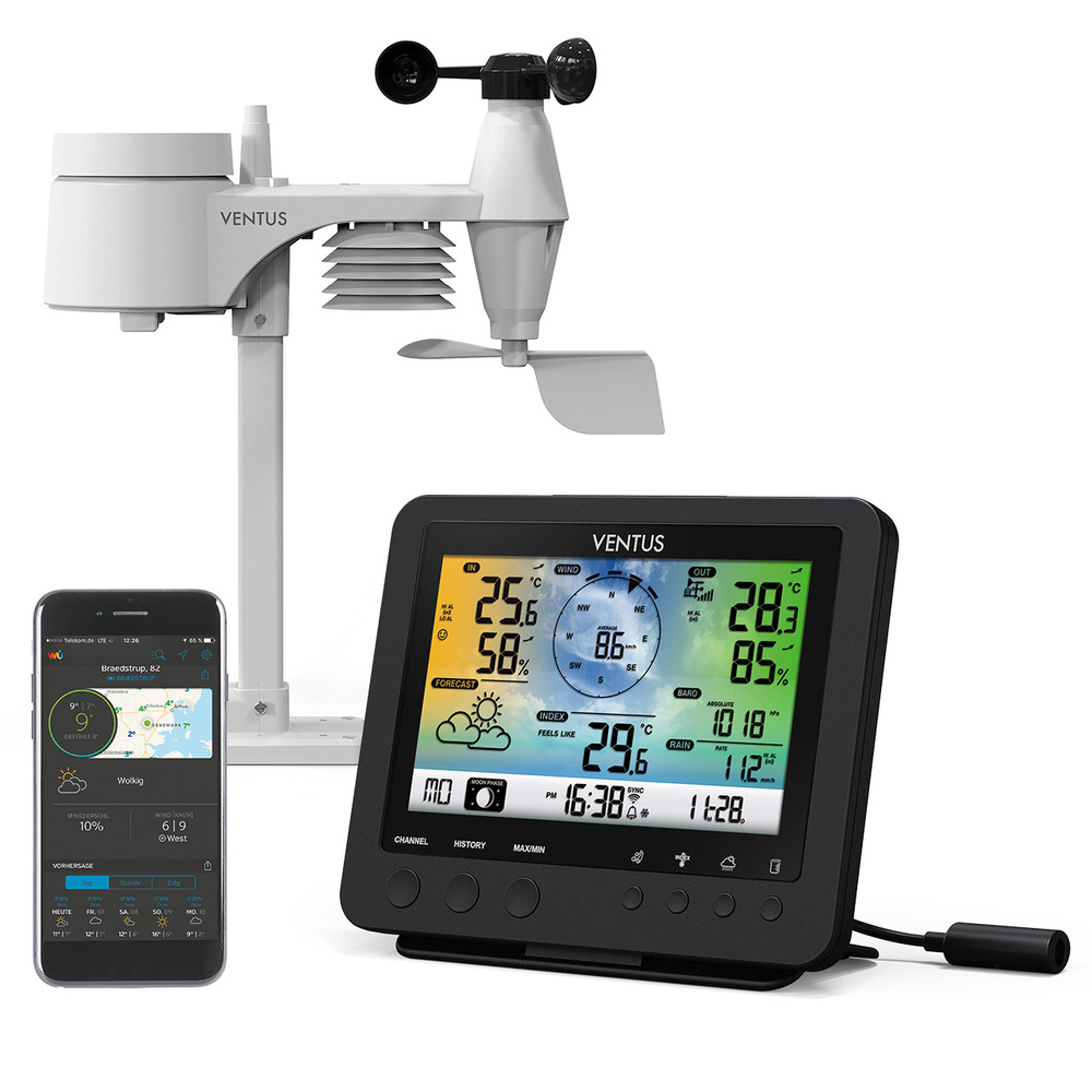Ventus WLAN-Wetterstation W832 mit Raumklimafunktion, inkl. Funk-Außensensor (868 MHz), App
