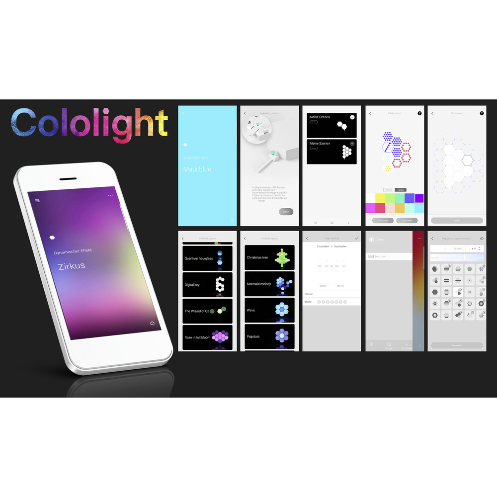Cololight Starter-Set CL163 PRO, mit Hauptcontroller, 3x Lichtmodul und 1x Standsockel